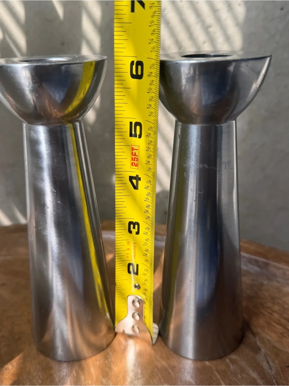 Scandinavian Design 2 Sided Tapered Silver Candlestick Holder Mid Century pair